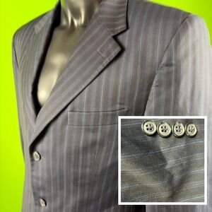 Roberto Villini Famous Brands Navy Blue Pinstripe Wool Blazer 40L Jacket *READ*